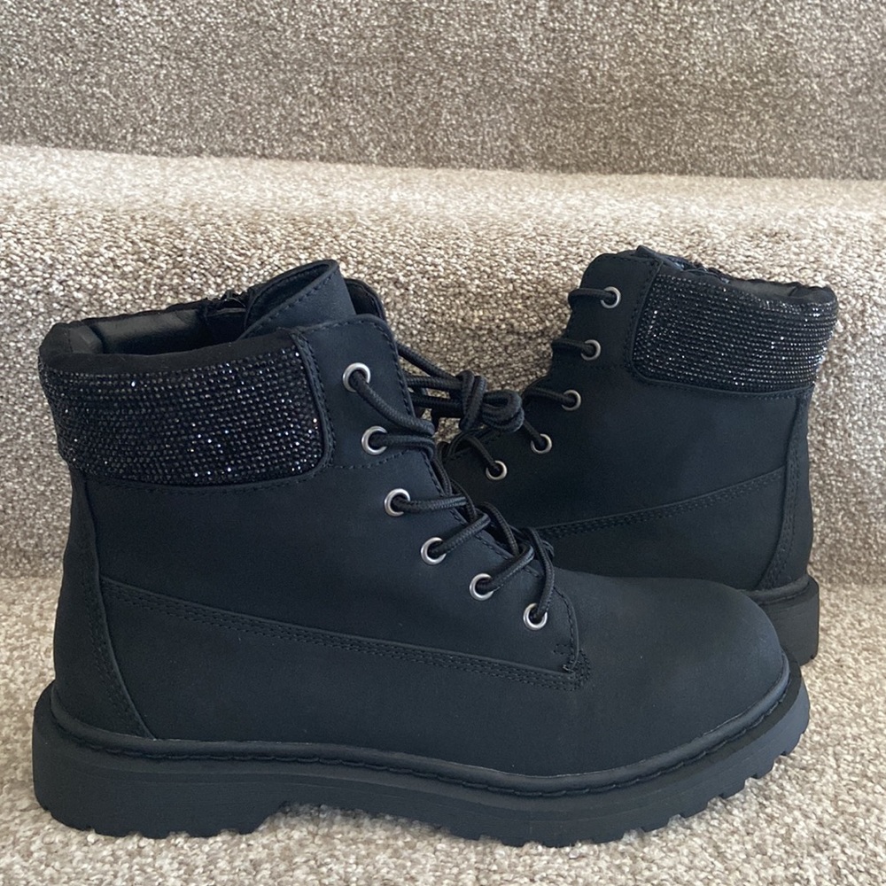 NEW Wild Pair Lace Up Moto Boots with Rhinestone Bling
